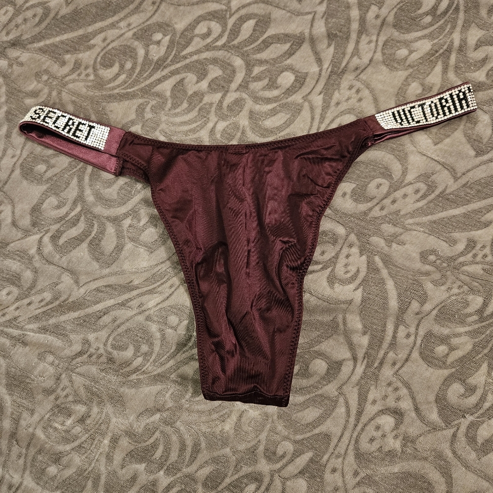 NWOT Victoria's Secret Burgundy Brazilian Panty With Rhinestone Sides